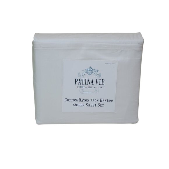 Patina Vie Queen Bamboo Cotton Blend Sheet Set White New Gena White - Picture 9 of 9